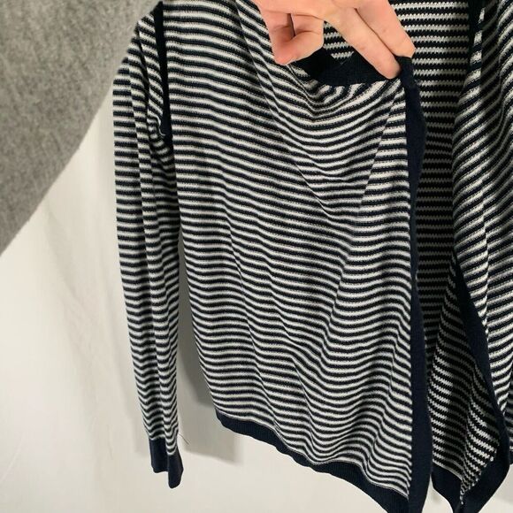 LOFT Cardigan Women's Medium Blue White Striped Knit Open Front 100% Cotton - Picture 4 of 9